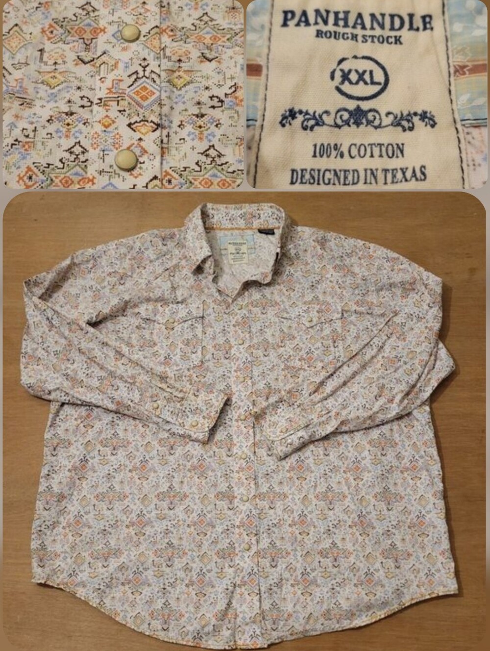 PANHANDLE Western Shirt Pearl Snap Longsleeve Size 2XL Multicolors Texas Design